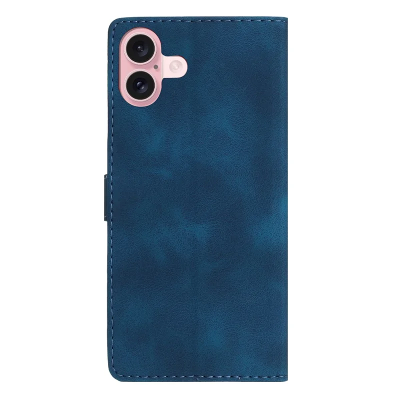 For iPhone 17 Case Leather Imprinted Flower Phone Cover Wallet with Wrist Strap - Blue