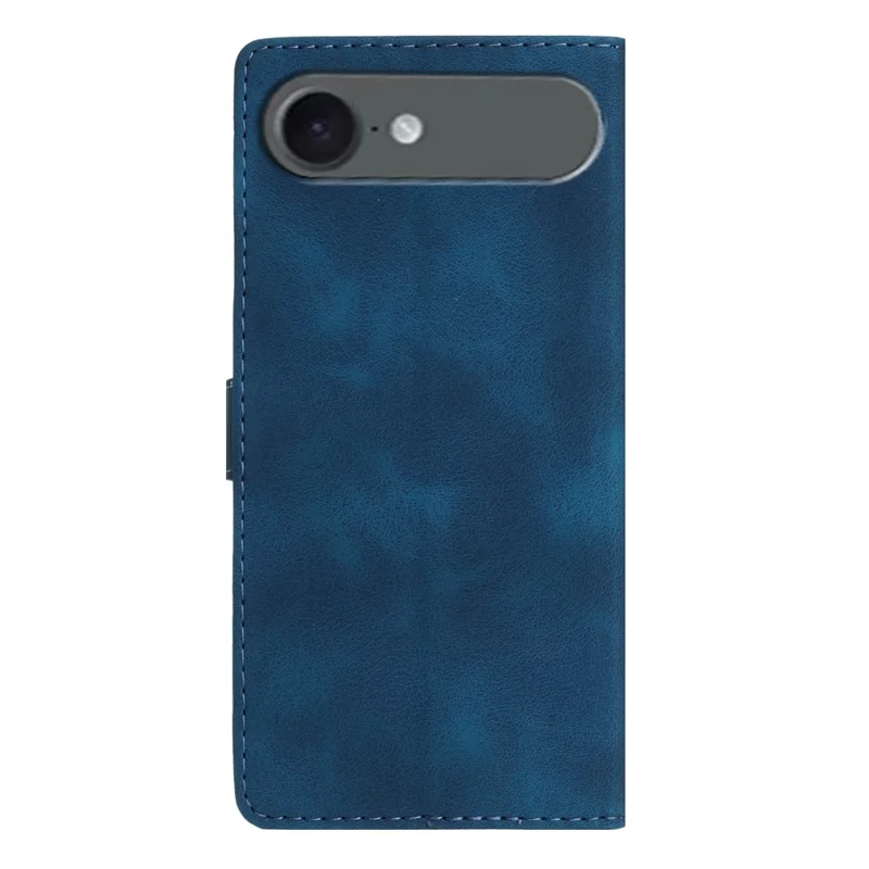 Funda de cuero con flores estampadas para iPhone 17 con tapa tipo cartera y correa de muñeca - Azul