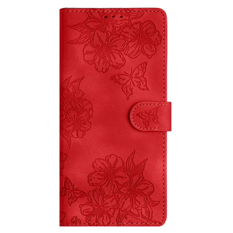 For iPhone 17 Pro Case Butterfly Flower Pattern Skin-Touch Leather Phone Cover - Red