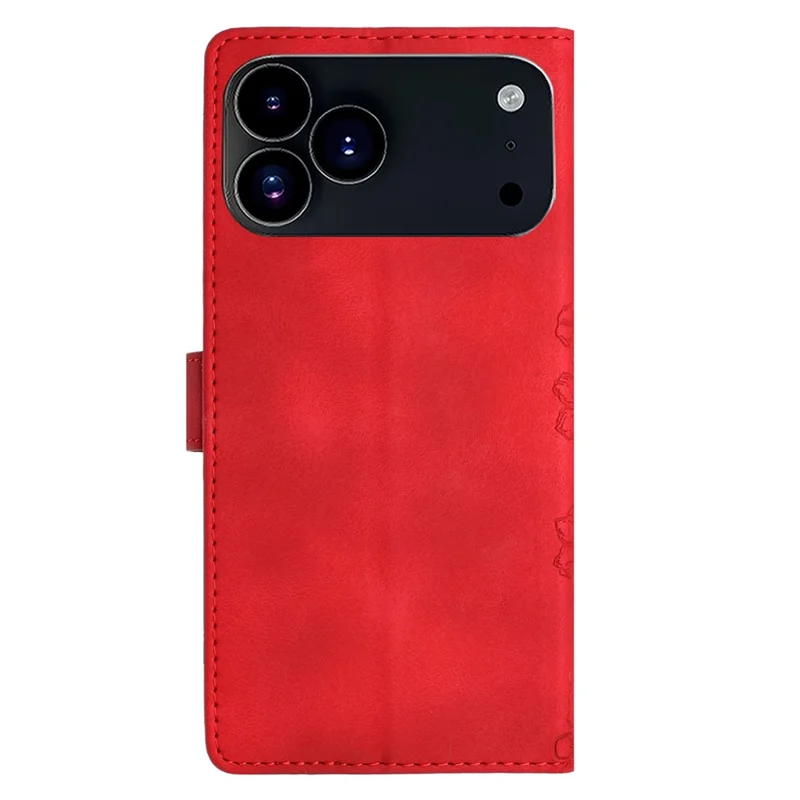 For iPhone 17 Pro Case Butterfly Flower Pattern Skin-Touch Leather Phone Cover - Red