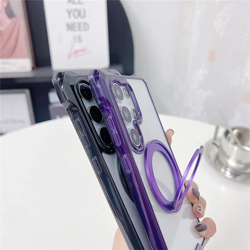 For Samsung Galaxy S25 Ultra Magnetic Case Ring Kickstand TPU + PC Phone Cover - Pink