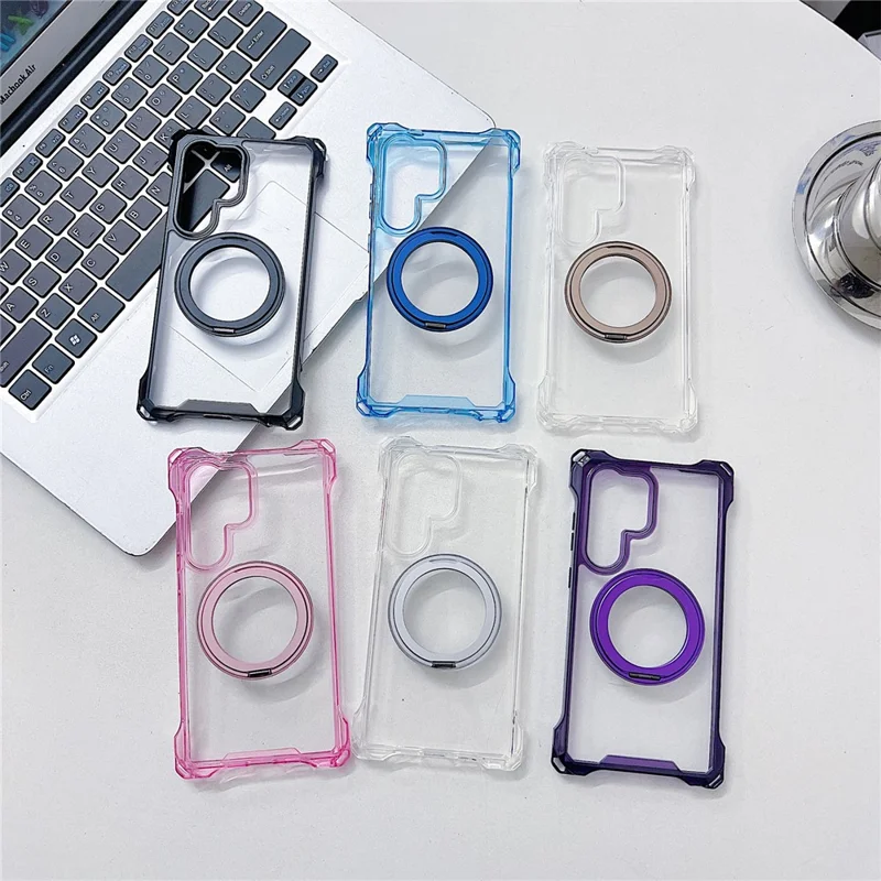 For Samsung Galaxy S25 Ultra Magnetic Case Ring Kickstand TPU + PC Phone Cover - Pink