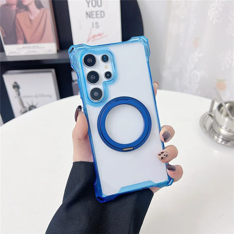 For Samsung Galaxy S25 Ultra Magnetic Case Ring Kickstand TPU + PC Phone Cover - Blue