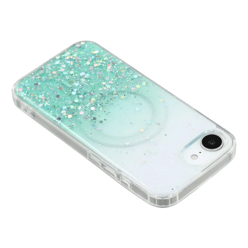 Für iPhone 16e Hülle kompatibel mit MagSafe Glitzer Epoxid-TPU + Acryl-Handyhülle - Grün