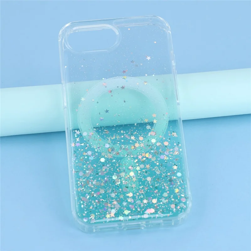 Für iPhone 16e Hülle kompatibel mit MagSafe Glitzer Epoxid-TPU + Acryl-Handyhülle - Grün