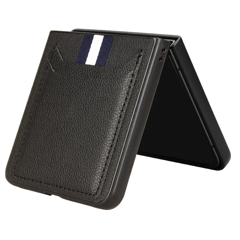 For Samsung Galaxy Z Flip7 5G Case Card Holder Litchi Texture Leather + PC Phone Cover - Black