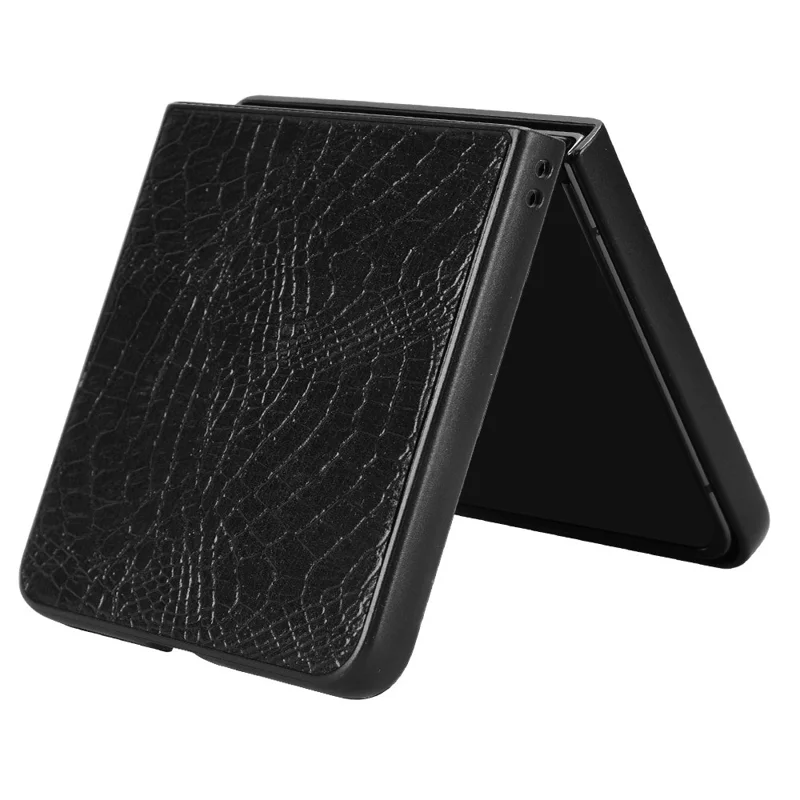 For Samsung Galaxy Z Flip7 5G Case Crocodile Texture Leather Coated Hard PC Phone Cover - Black