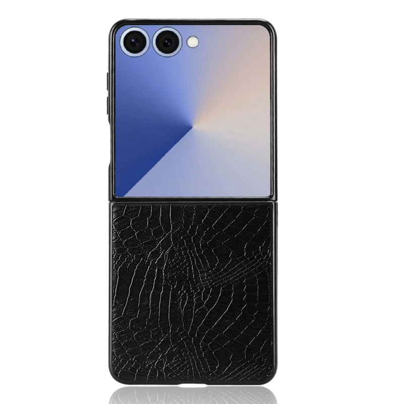 For Samsung Galaxy Z Flip7 5G Case Crocodile Texture Leather Coated Hard PC Phone Cover - Black