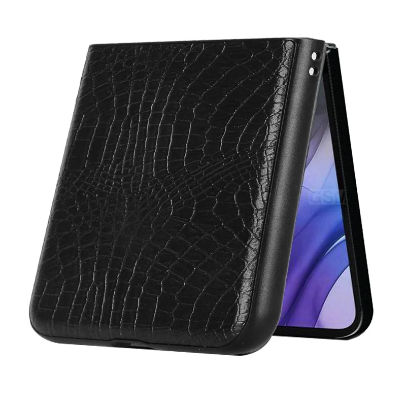 Чехол для Motorola Razr 60 с текстурой крокодиловой кожи, жесткий пластиковый чехол с кожаным покрытием - Черный