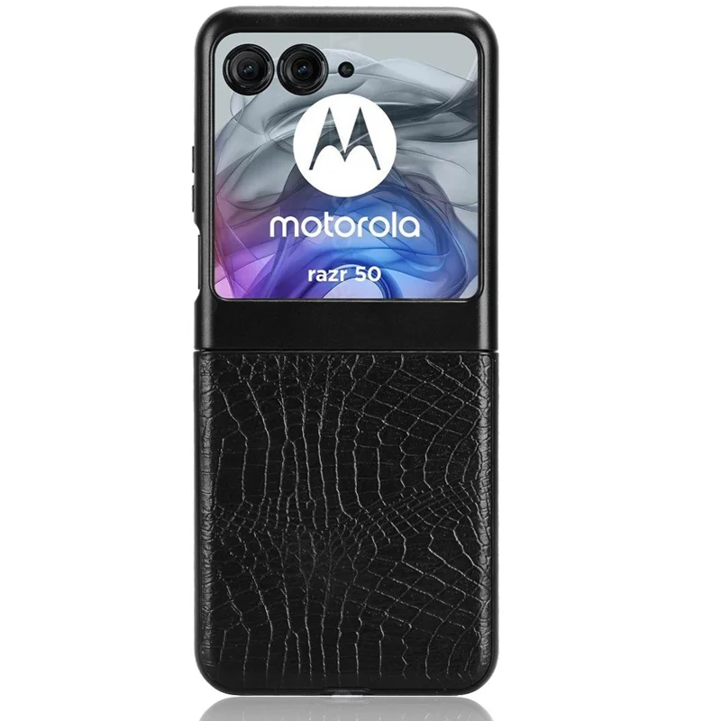 Чехол для Motorola Razr 60 с текстурой крокодиловой кожи, жесткий пластиковый чехол с кожаным покрытием - Черный