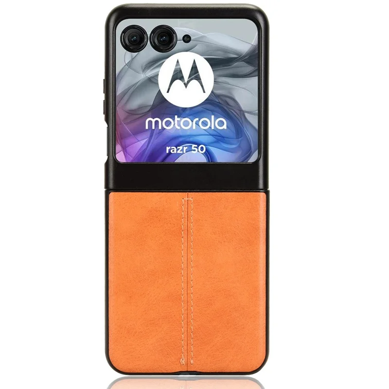 Чехол для Motorola Razr 60 с отстроченной линией, из ПК, обтянутый кожзаменителем - Оранжевый