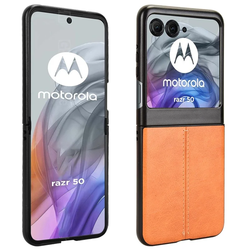 Чехол для Motorola Razr 60 с отстроченной линией, из ПК, обтянутый кожзаменителем - Оранжевый