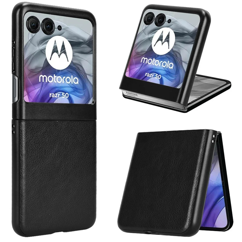 Чехол для Motorola Razr 60 из искусственной кожи с текстурой личи + PC - Черный