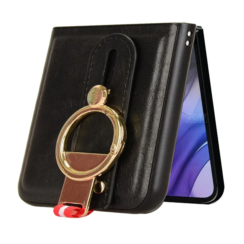 Pour Motorola Razr 60 Étui avec Bracelet et Béquille en Cuir + PC + TPU Housse de Téléphone avec Décapsuleur - Noir