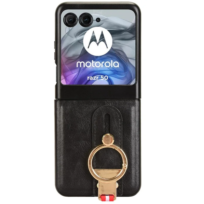 Pour Motorola Razr 60 Étui avec Bracelet et Béquille en Cuir + PC + TPU Housse de Téléphone avec Décapsuleur - Noir
