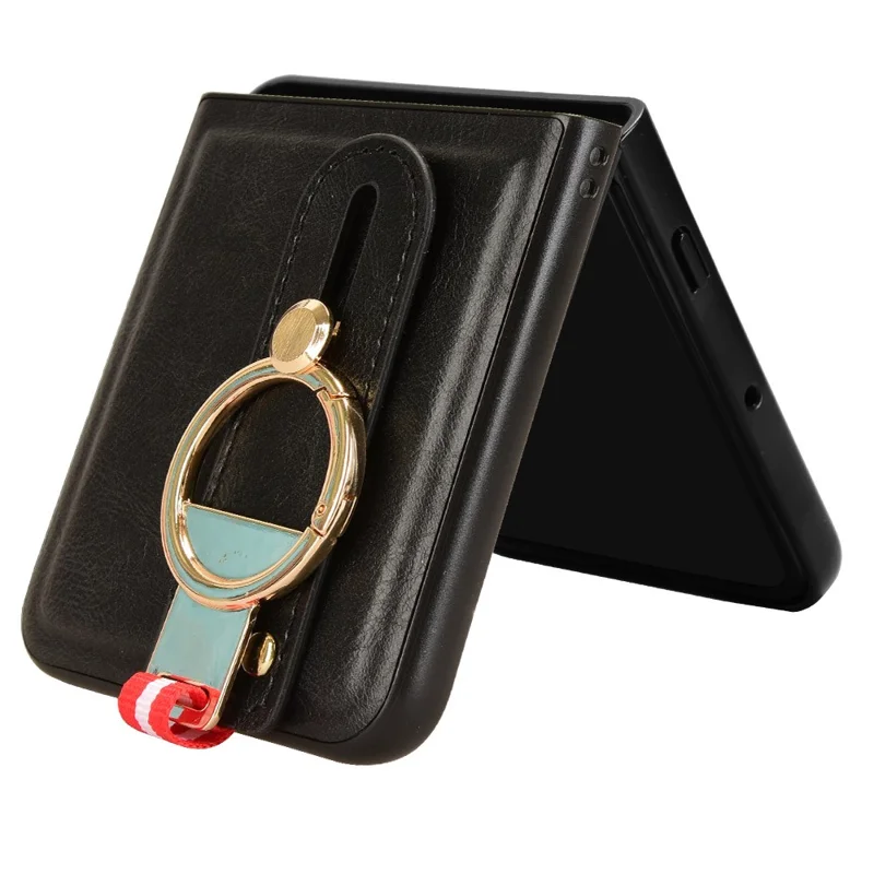 Capa para Motorola Razr 60 Ultra 5G com Alça de Pulso, Suporte de Apoio, Couro + PC + TPU, Capa de Celular com Abridor de Garrafas - Preto