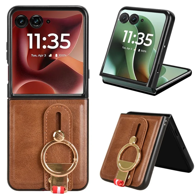 For Motorola Razr 60 Ultra 5G Case Wristband Kickstand Leather + PC + TPU Phone Cover with Bottle Opener - Brown