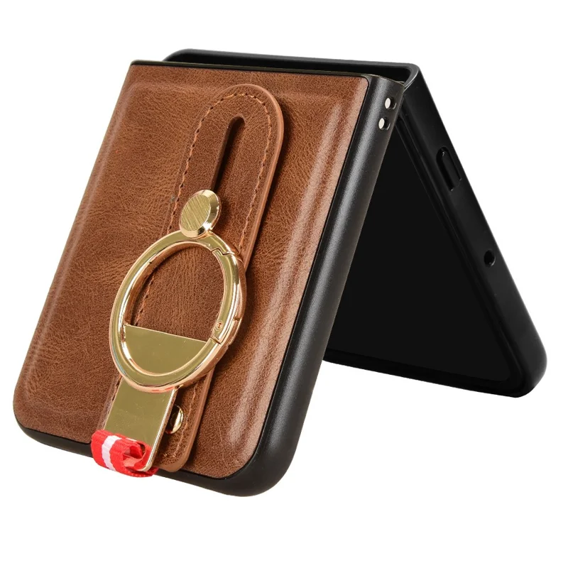 For Motorola Razr 60 Ultra 5G Case Wristband Kickstand Leather + PC + TPU Phone Cover with Bottle Opener - Brown