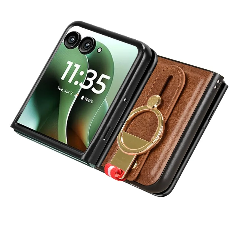 For Motorola Razr 60 Ultra 5G Case Wristband Kickstand Leather + PC + TPU Phone Cover with Bottle Opener - Brown
