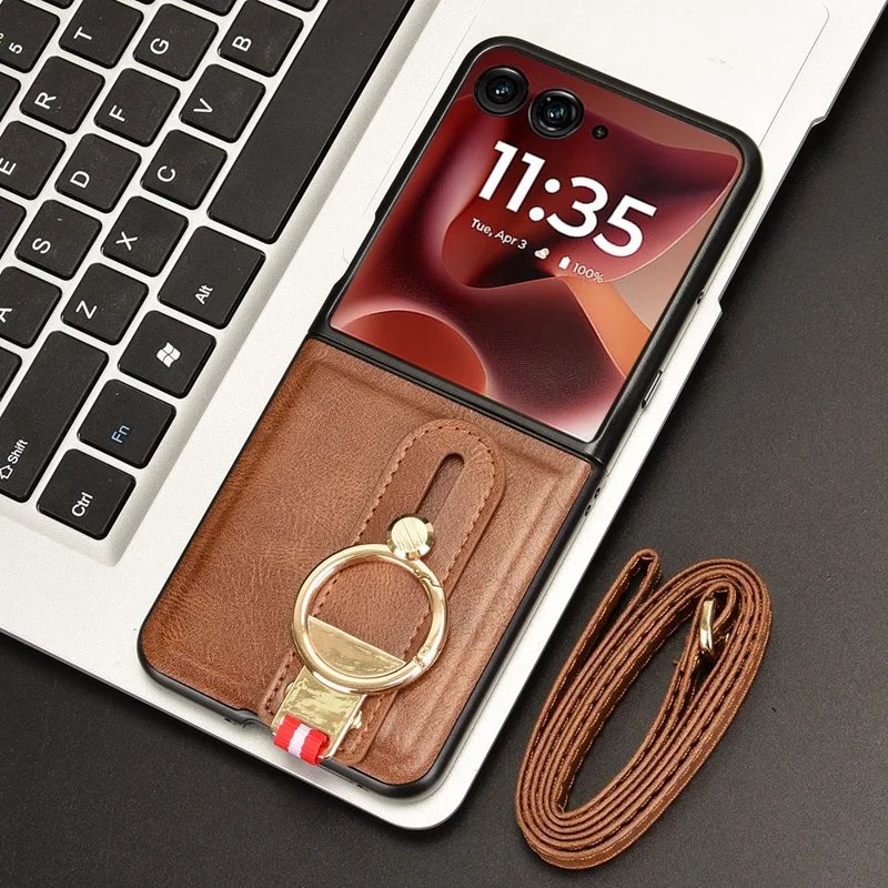 For Motorola Razr 60 Ultra 5G Case Wristband Kickstand Leather + PC + TPU Phone Cover with Bottle Opener - Brown