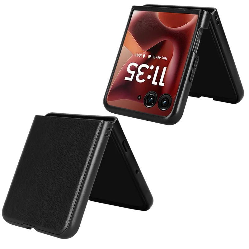 For Motorola Razr 60 Ultra 5G Case Litchi Texture PU Leather + PC Phone Cover - Black