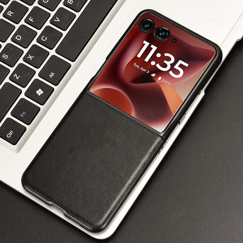 For Motorola Razr 60 Ultra 5G Case Litchi Texture PU Leather + PC Phone Cover - Black