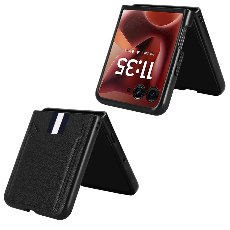 For Motorola Razr 60 Ultra 5G Case Card Holder Litchi Texture Leather + PC Phone Cover - Black