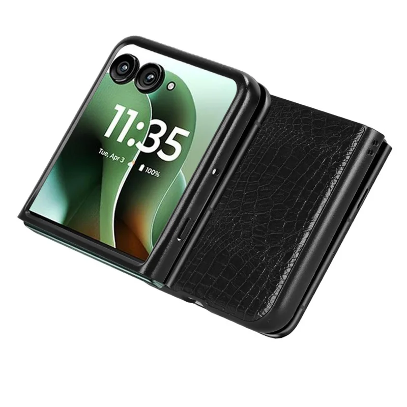 For Motorola Razr 60 Ultra 5G Case Crocodile Texture Leather Coated Hard PC Phone Cover - Black