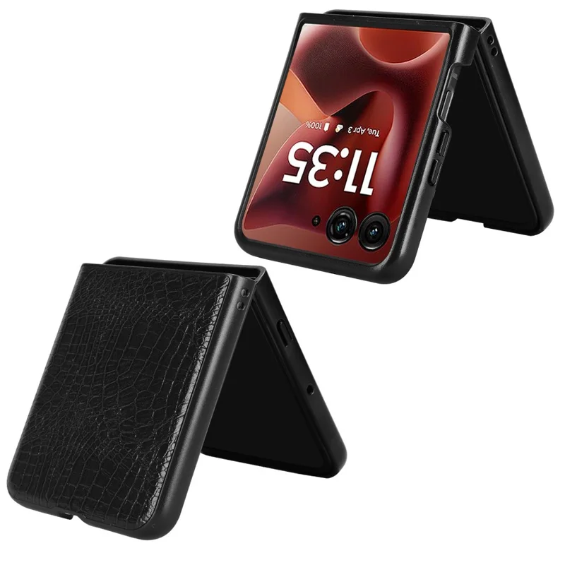 For Motorola Razr 60 Ultra 5G Case Crocodile Texture Leather Coated Hard PC Phone Cover - Black