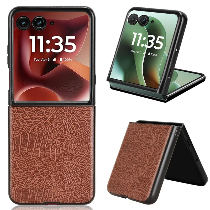 For Motorola Razr 60 Ultra 5G Case Crocodile Texture Leather Coated Hard PC Phone Cover - Brown