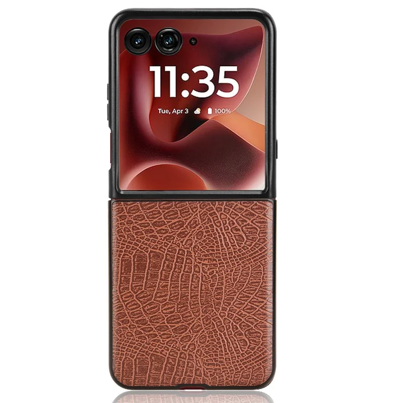 For Motorola Razr 60 Ultra 5G Case Crocodile Texture Leather Coated Hard PC Phone Cover - Brown