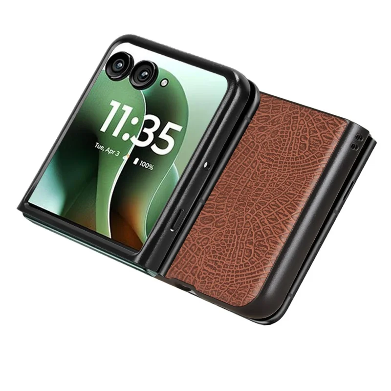 For Motorola Razr 60 Ultra 5G Case Crocodile Texture Leather Coated Hard PC Phone Cover - Brown