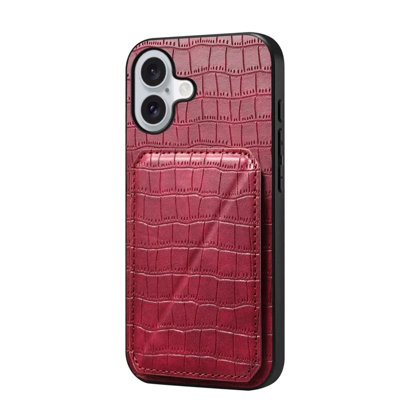 For iPhone 17 Case with Card Holder Leather + PC + TPU Crocodile Textured Back Cover - Rose