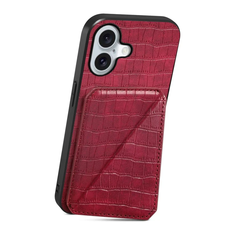 For iPhone 17 Case with Card Holder Leather + PC + TPU Crocodile Textured Back Cover - Rose