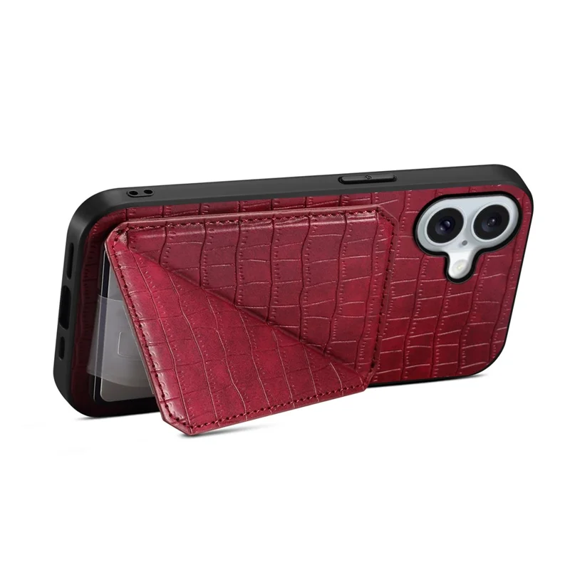For iPhone 17 Case with Card Holder Leather + PC + TPU Crocodile Textured Back Cover - Rose