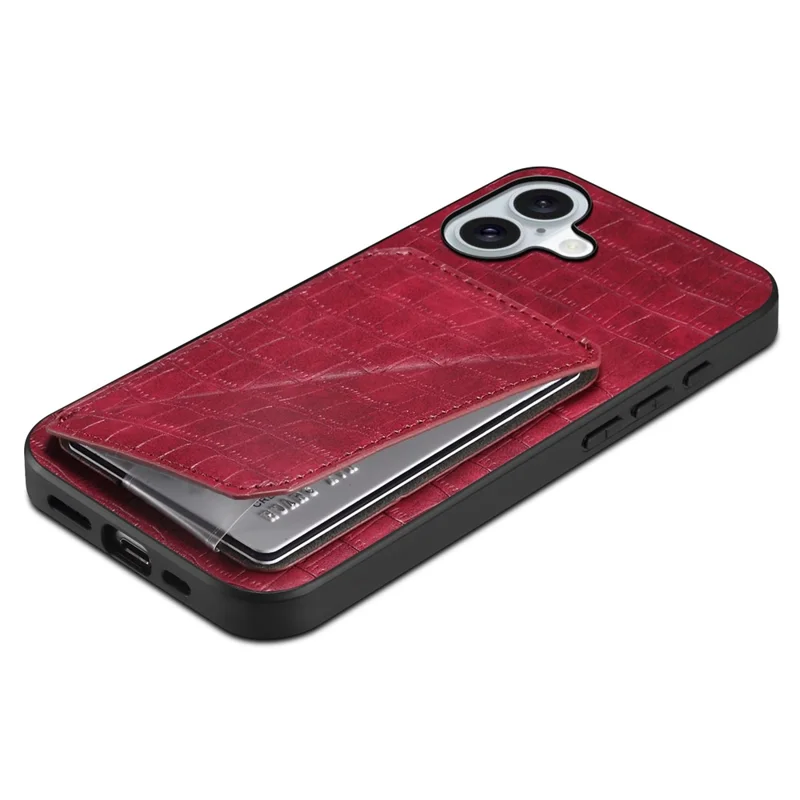 For iPhone 17 Case with Card Holder Leather + PC + TPU Crocodile Textured Back Cover - Rose
