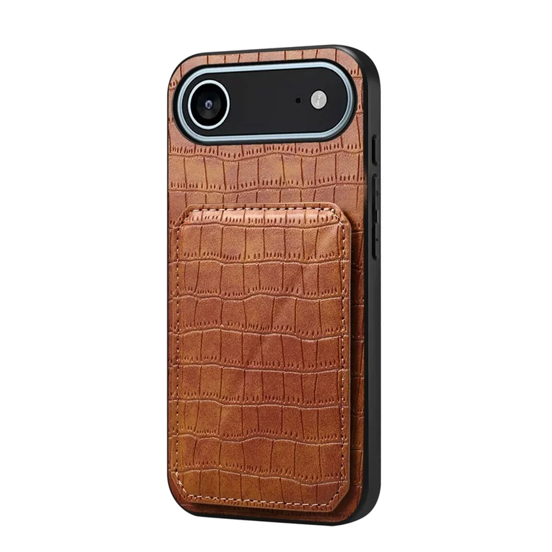 Per iPhone 17 Air Case con portacard in pelle + PC + TPU Copertura posteriore goffrata a coccodrillo - Marrone
