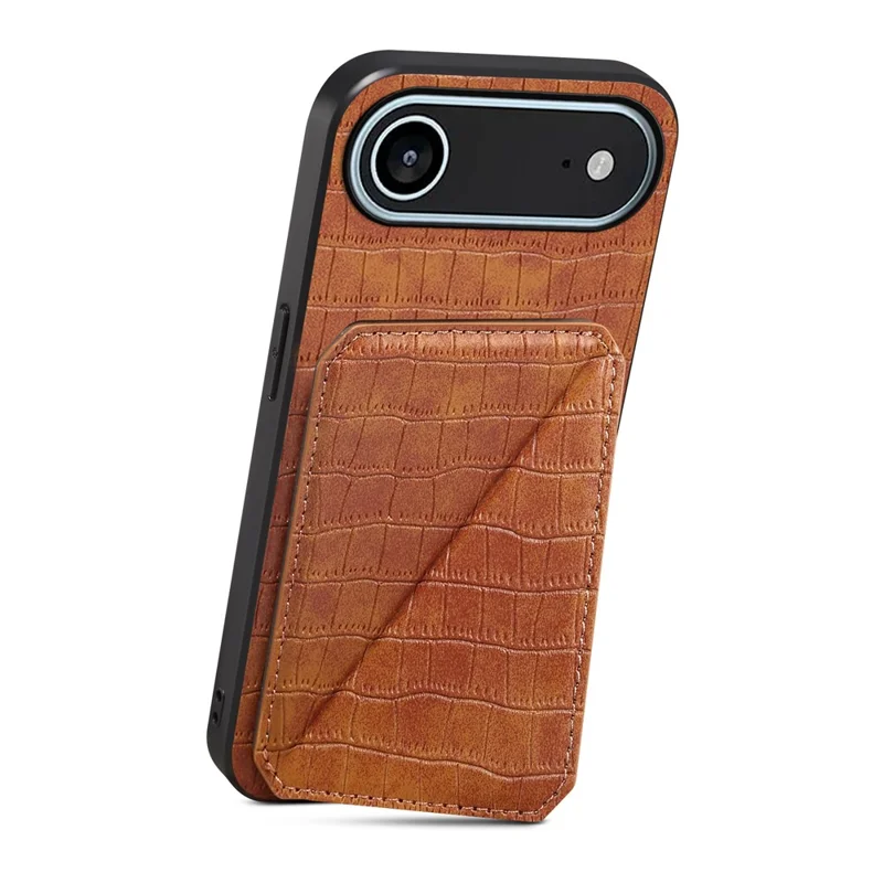 Per iPhone 17 Air Case con portacard in pelle + PC + TPU Copertura posteriore goffrata a coccodrillo - Marrone