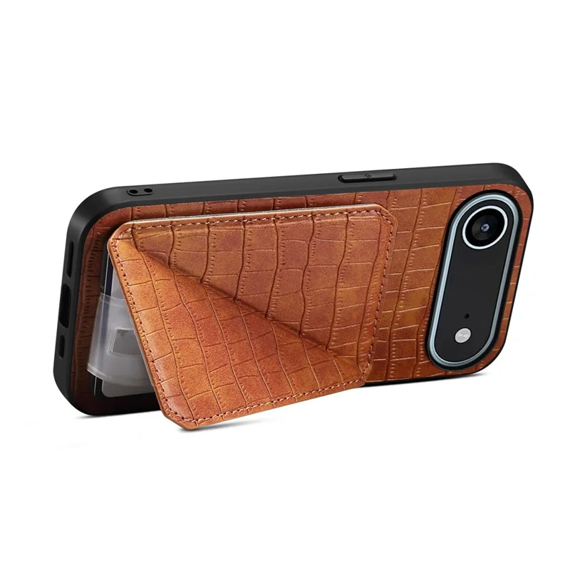 Per iPhone 17 Air Case con portacard in pelle + PC + TPU Copertura posteriore goffrata a coccodrillo - Marrone