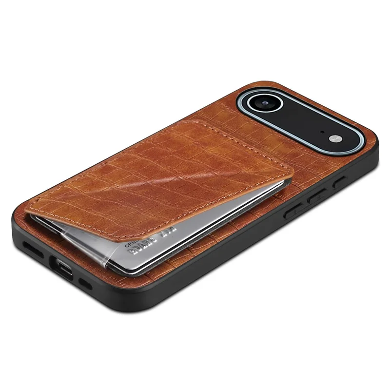 Per iPhone 17 Air Case con portacard in pelle + PC + TPU Copertura posteriore goffrata a coccodrillo - Marrone