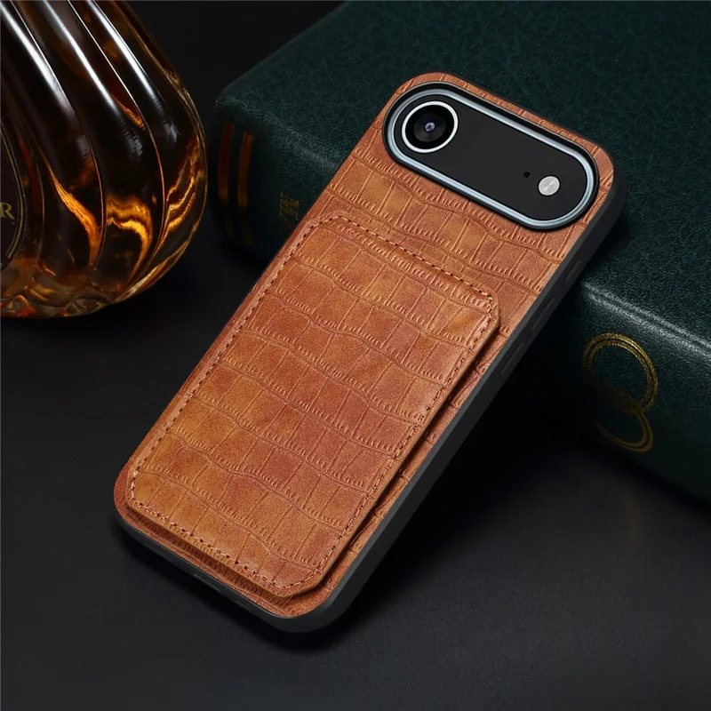 Per iPhone 17 Air Case con portacard in pelle + PC + TPU Copertura posteriore goffrata a coccodrillo - Marrone