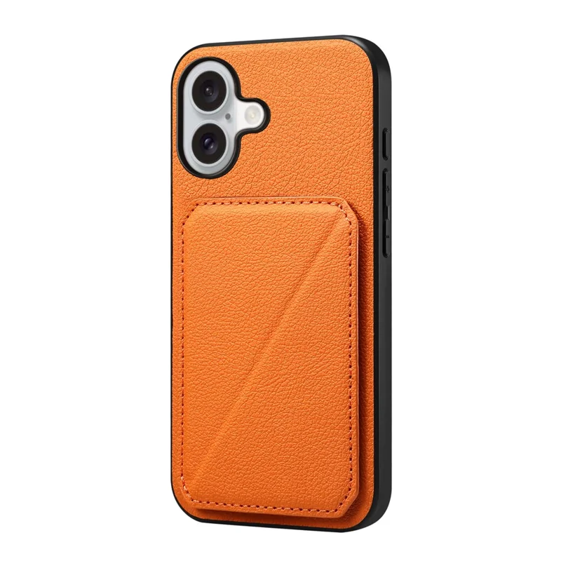 For iPhone 17 Case Card Holder Kickstand Calf Textured Leather + PC + TPU Phone Cover - Orange