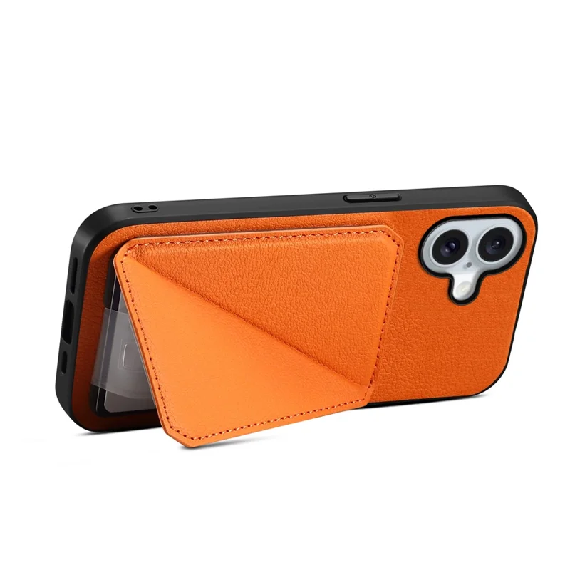 For iPhone 17 Case Card Holder Kickstand Calf Textured Leather + PC + TPU Phone Cover - Orange