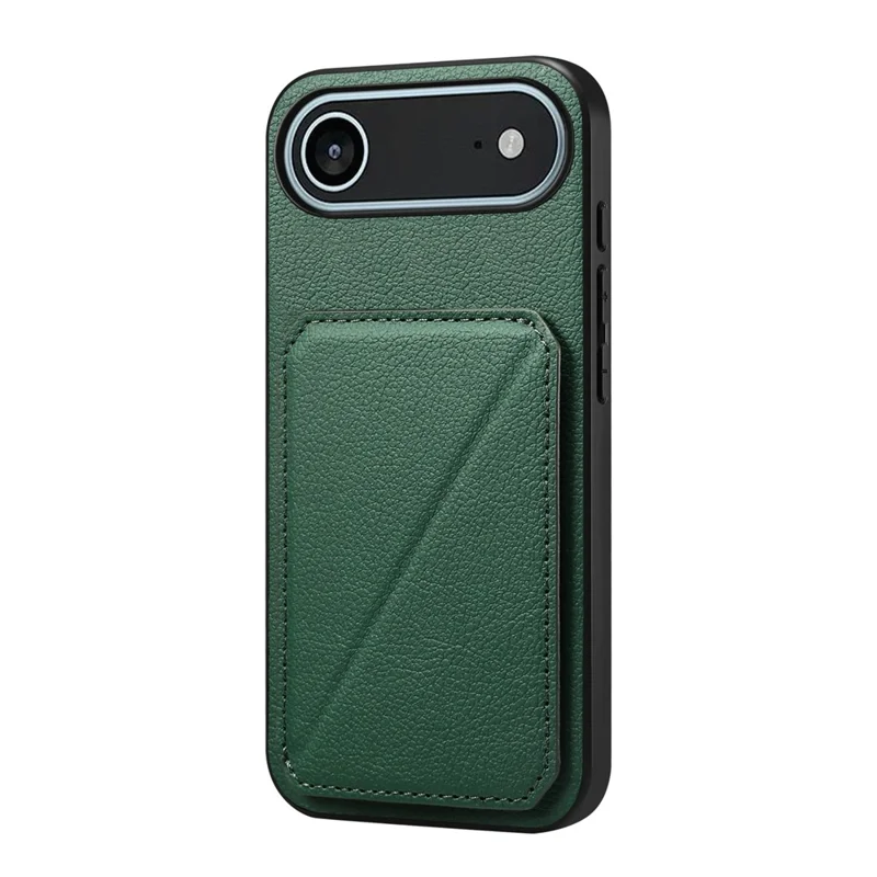 For iPhone 17 Air Case Card Holder Kickstand Calf Textured Leather + PC + TPU Phone Cover - Green