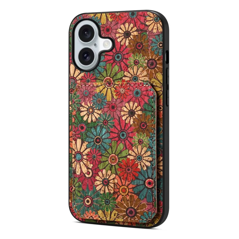 Étui pour iPhone 17 avec Support de Carte et Béquille, Design Floral en Cuir - Printemps / Vert