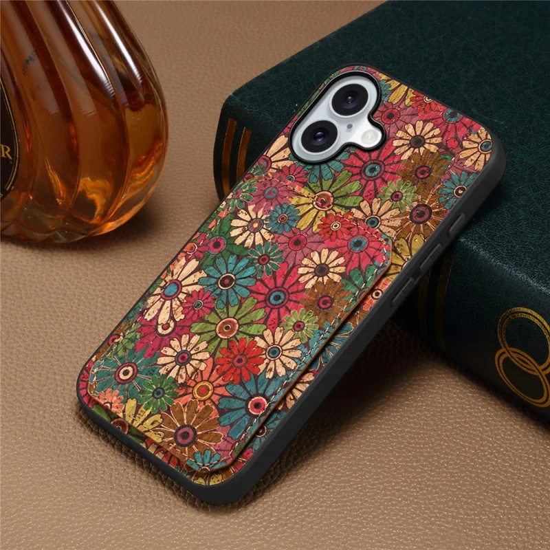 Étui pour iPhone 17 avec Support de Carte et Béquille, Design Floral en Cuir - Printemps / Vert