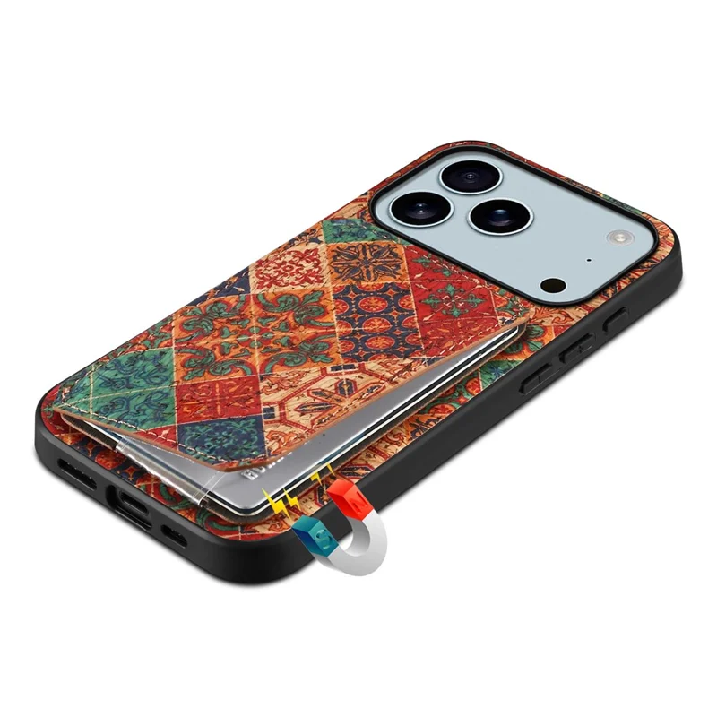 Per iPhone 17 Pro Cover con Porta Carte Supporto Fiori Design Custodia Telefonica in Pelle - Inverno / Blu