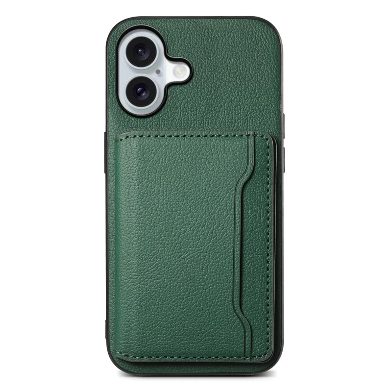 For iPhone 17 Case with Card Slots Kickstand Calf Texture Leather Phone Back Cover - Green