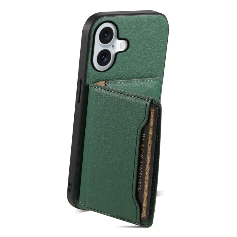 For iPhone 17 Case with Card Slots Kickstand Calf Texture Leather Phone Back Cover - Green