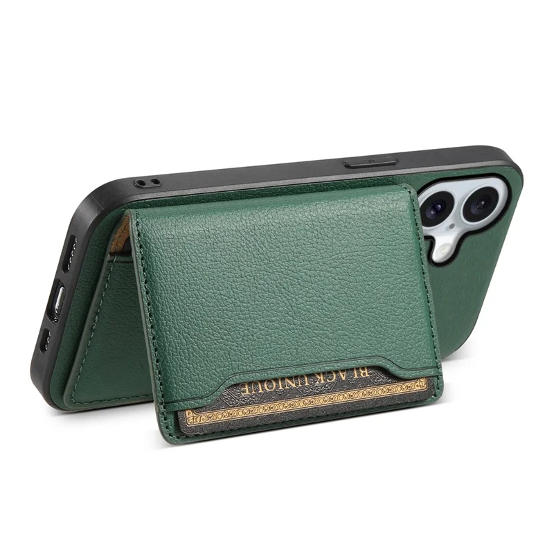 For iPhone 17 Case with Card Slots Kickstand Calf Texture Leather Phone Back Cover - Green